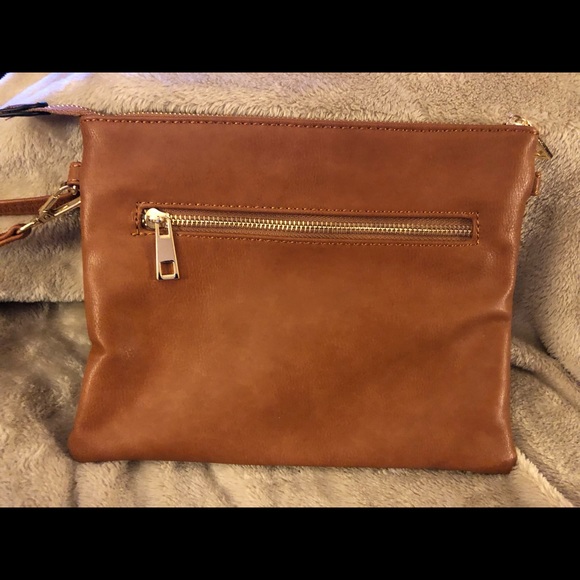 Tan Gold Zippered Shoulder Bag Silk - Picture 2 of 3